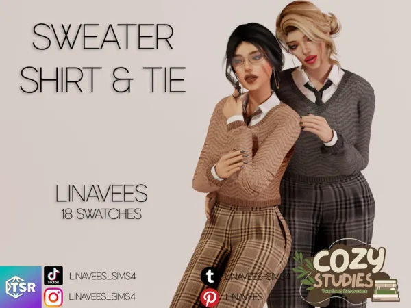 Alpha COZY STUDIES TATUM (SWEATER SHIRT) by linavees - The Sims 4 Custom Content