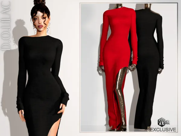 Alpha Asymmetric Slit Dress DO0661 by DOLilac - The Sims 4 Custom Content