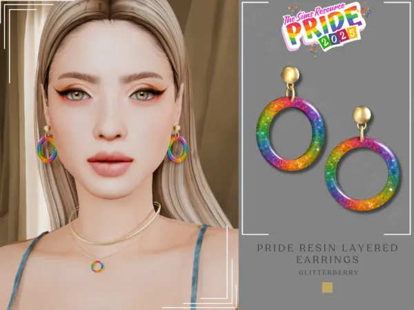 Alpha Pride Resin Hoop Earrings - The Sims 4 Custom Content