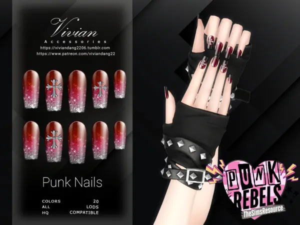 Alpha Punk Female Nails by VivianDang - The Sims 4 Custom Content