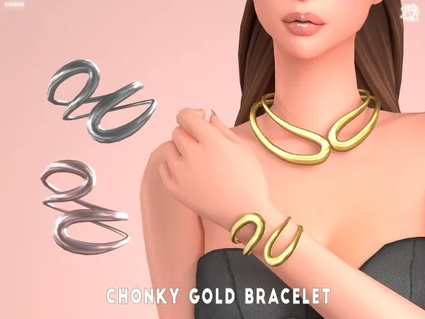 Maxis Match ChonkyGold Bracelet Bluerose - The Sims 4 Custom Content