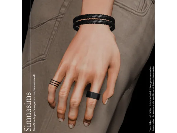 Alpha IT'S_HOT_leather bracelet and ring set by simnasimsworld - The Sims 4 Custom Content