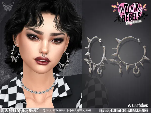 Alpha Punk Rebels Spiked Riot Hoop Earrings - The Sims 4 Custom Content