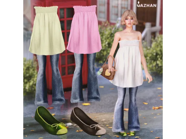 Alpha [DRESS W JEANS BOW FLATS] by cazhancc - The Sims 4 Custom Content