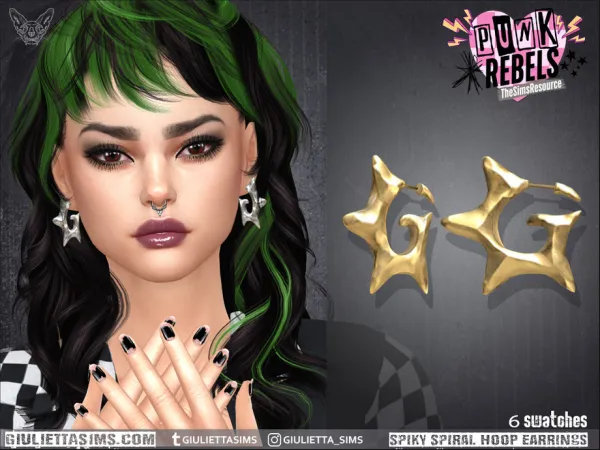 Alpha Punk Rebels Spiky Spiral Hoop Earrings - The Sims 4 Custom Content