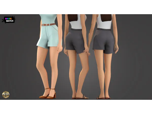 Maxis Match Sofia Belted Shorts by Modco Studios - The Sims 4 Custom Content