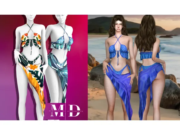 Alpha NEW Coral Chic swimsuit v1 and v2 - The Sims 4 Custom Content