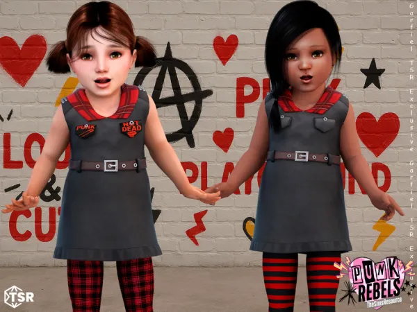 Maxis Match Faux leather punk dress with belt by Garfiel - The Sims 4 Custom Content