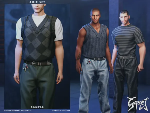 Alpha GASET Amir Shirt with Vest Sample - The Sims 4 Custom Content