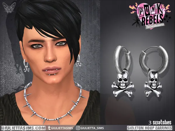 Alpha Punk Rebels Skeleton Hoop Earrings - The Sims 4 Custom Content