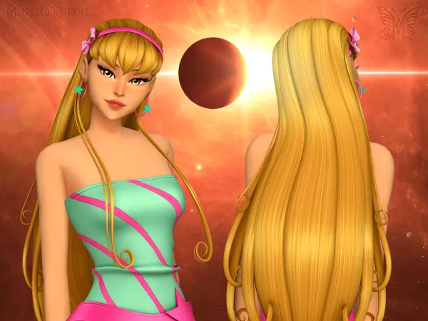 Maxis Match Stella Winx Hair Earring Tiara by mirroreddreamscc - The Sims 4 Custom Content