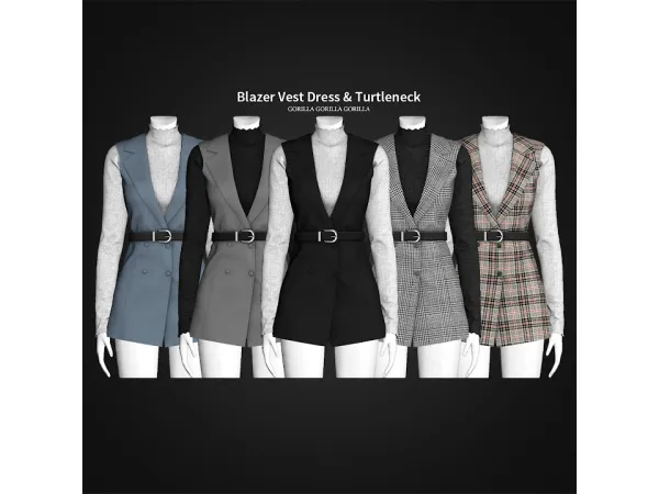 Alpha Blazer Vest Dress Turtleneck - The Sims 4 Custom Content