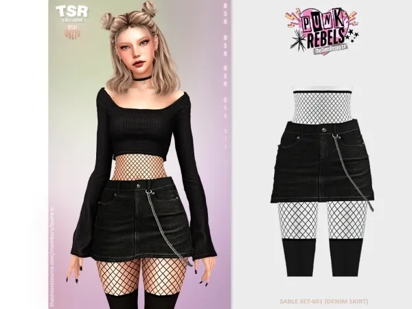 Alpha SABLE SET 601 (DENIM SKIRT) BD1534 - The Sims 4 Custom Content