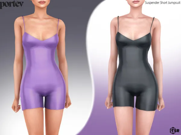 Alpha Suspender Short Jumpsuit by portev - The Sims 4 Custom Content