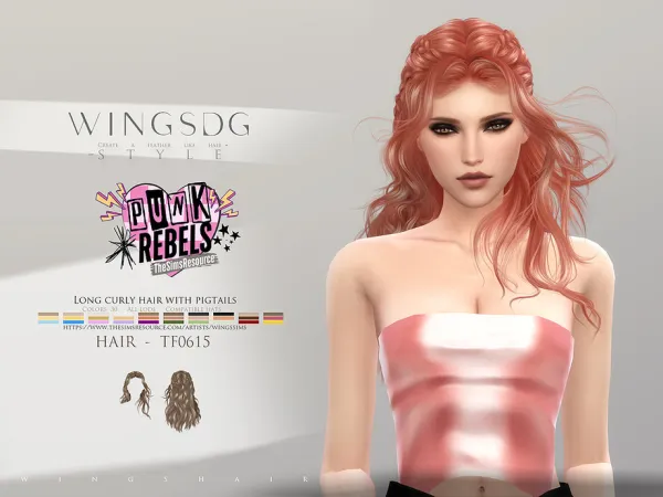 Alpha WINGS TF0615 Long curly hair with pigtails by wingssims - The Sims 4 Custom Content