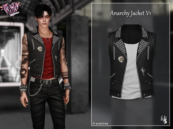 Alpha Anarchy Leather Jacket v1 (men) - The Sims 4 Custom Content