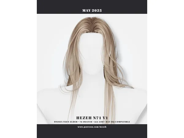 Alpha Hair_No71 V1 by [Hezeh] - The Sims 4 Custom Content