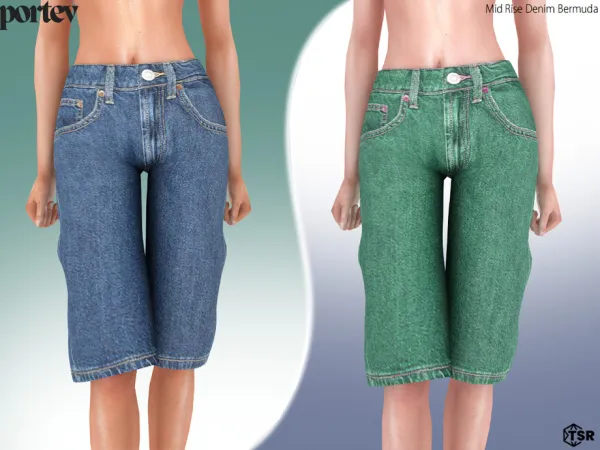 Alpha Mid Rise Denim Bermuda by portev - The Sims 4 Custom Content