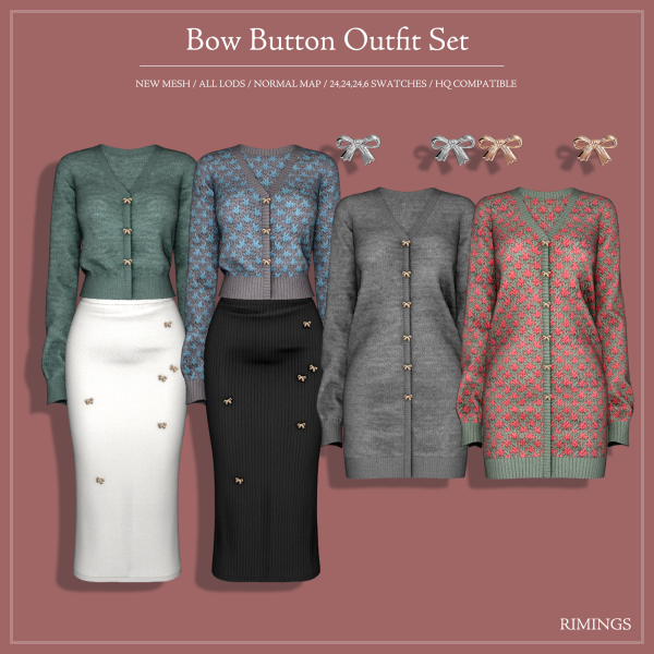 Alpha [RIMINGS] Bow Button Outfit Set by simsfinds - The Sims 4 Custom Content