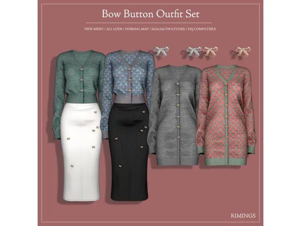 Alpha [RIMINGS] Bow Button Outfit Set - The Sims 4 Custom Content