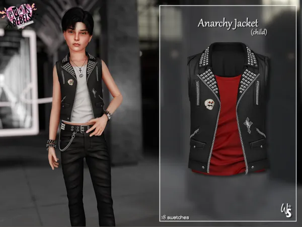 Alpha Anarchy Leather Jacket (child) - The Sims 4 Custom Content