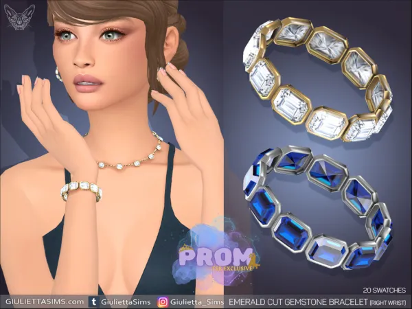 Alpha Emerald Cut Gemstone Prom Bracelet Right Wrist - The Sims 4 Custom Content
