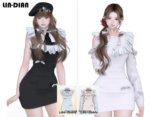 Maxis Match LIN DIAN Off shoulder ruffle dress - The Sims 4 Custom Content