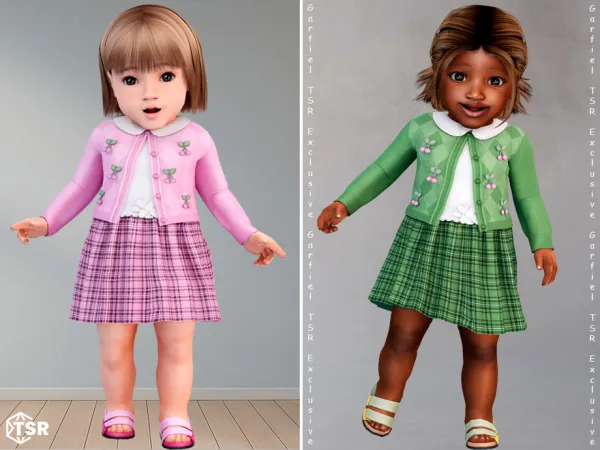 Mix Cherry infant cardigan with plaid skirt by Garfiel - The Sims 4 Custom Content