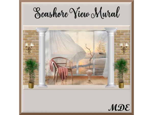 Alpha Seashore View Mural by MDEMDE - The Sims 4 Custom Content