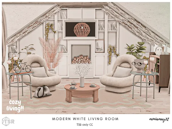 Alpha Modern White Living Room - The Sims 4 Custom Content
