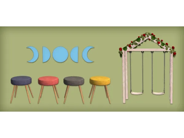 Sims 2 Mix  CC: Moon Phases Mirror, LaVieEnRose Swing and Exotic Dining Chair V2 - for The Sims 2 by jacky93sims