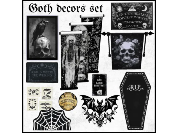 Alpha Goth Decors Set by Snotra902 - The Sims 4 Custom Content