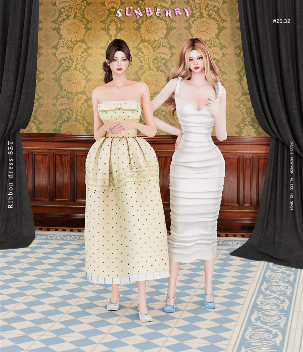 Alpha [SUNBERRY] 2532 Ribbon dress set by simsfinds - The Sims 4 Custom Content