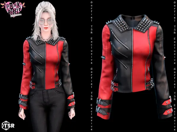 Alpha Punk rock leather jacket with studs by Garfiel - The Sims 4 Custom Content
