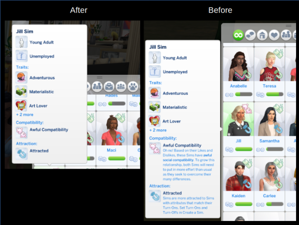 Mix No Relationship Panel Hover Descriptions by simsfinds - The Sims 4 Custom Content