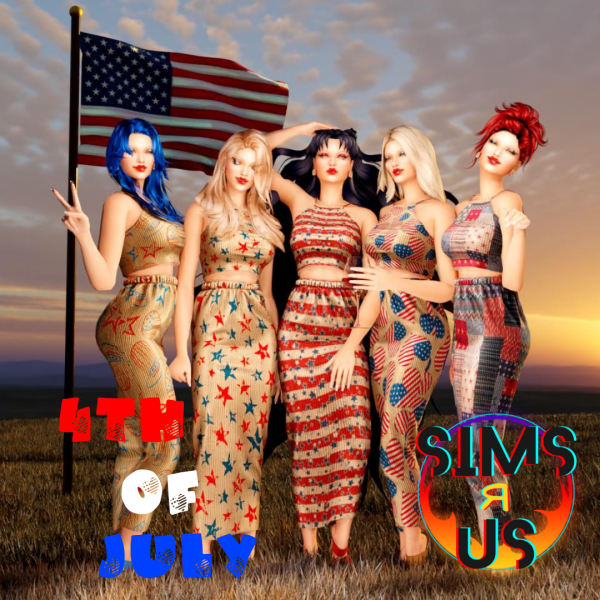 Alpha BUSRA TR PLISSE RECOLOR 4THOF JULY SET (TOP) by simsfinds - The Sims 4 Custom Content