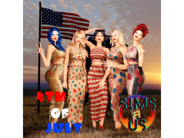 Alpha BUSRA TR PLISSE RECOLOR 4THOF JULY SET (TOP) by SimsRUs - The Sims 4 Custom Content