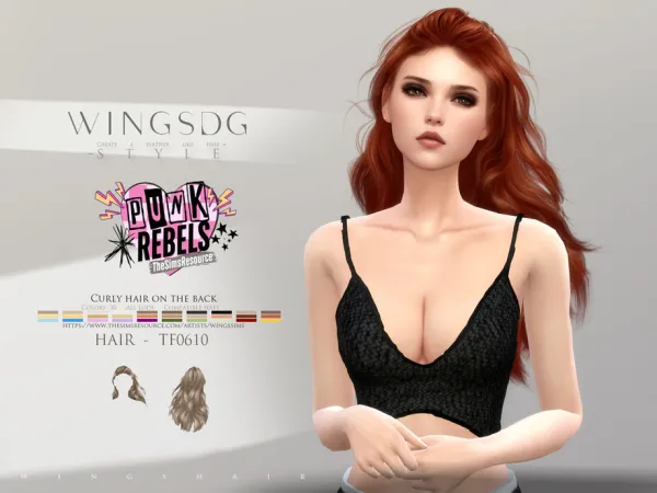 Alpha WINGS TF0610 Curly hair on the back by wingssims - The Sims 4 Custom Content