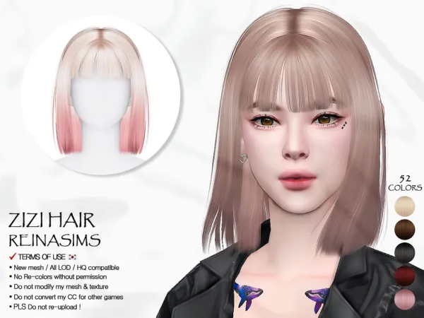 Alpha 83 Zizi hair by Reina_Dambi - The Sims 4 Custom Content