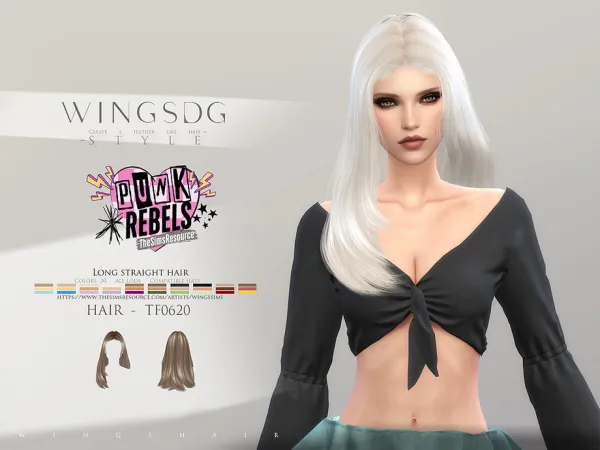 Alpha WINGS TF0620 Long straight hair by wingssims - The Sims 4 Custom Content
