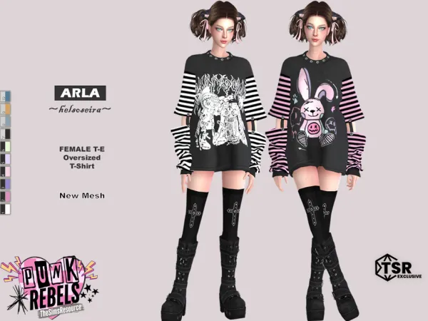 Alpha PUNK REBELS ARLA Oversized T Shirt by Helsoseira - The Sims 4 Custom Content