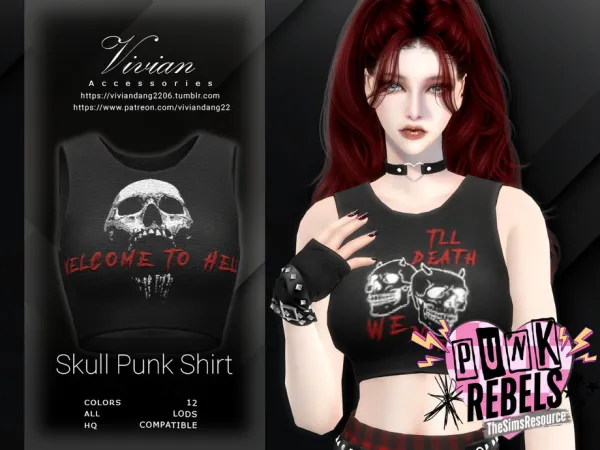 Alpha Skull Punk Shirt by VivianDang - The Sims 4 Custom Content