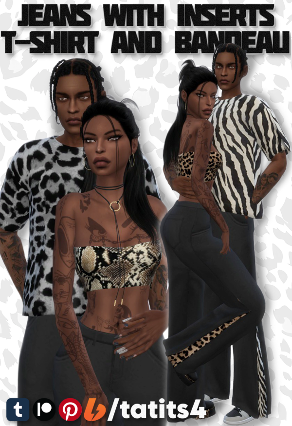 Maxis Match Jeans with inserts t shirt and bandeau by tatits4 - The Sims 4 Custom Content