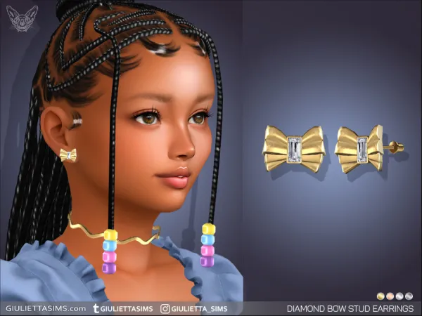 Alpha Diamond Bow Stud Earrings Kids - The Sims 4 Custom Content