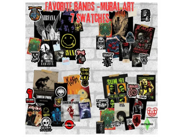 Alpha Favorite Bands Mural Art by Snotra902 - The Sims 4 Custom Content