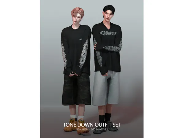 Alpha Tone Down Outfit Set by rona_sims - The Sims 4 Custom Content