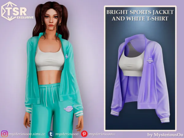 Alpha [LookBuilder] Bright sports jacket and white t shirt by MysteriousOo - The Sims 4 Custom Content