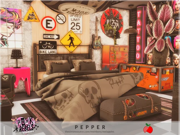 Mix Punk Rebels Pepper bedroom - The Sims 4 Custom Content