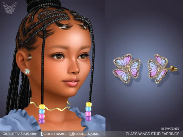 Alpha Glass Wings Earrings For Kids - The Sims 4 Custom Content