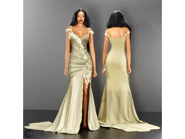 Alpha Draped High Slit Dress - The Sims 4 Custom Content